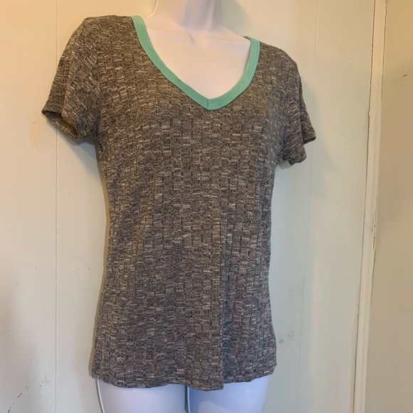 American Dream Gray & Aqua (Blue) V-neck Women's Casual T-shirt size L - Picture 9 of 16